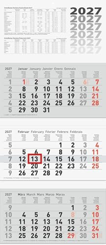 BRUNNEN 3-Monatskalender 2027 | grau, 320×740 mm
