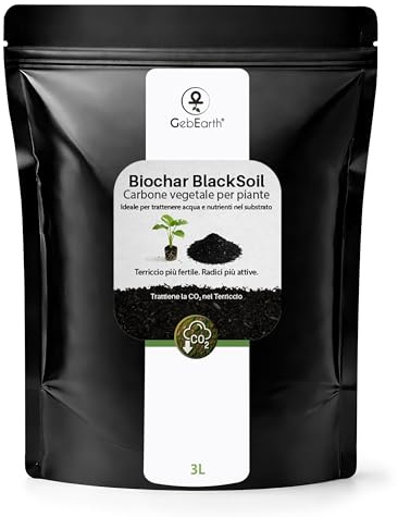 GebEarth® | Biochar Carbone Vegetale per Piante Premium【3L】| Ammendante Naturale da Biomassa Legnosa | Migliora Fertilità, Drenaggio e Ritenzione Idrica del Substrato.