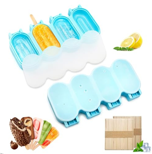 2pcs Ice Lolly Moulds, Silicone Ice Cream Moulds with 2 Lids & 100 Sticks | Popsicle Mould Ice Lolly Moulds Ice Cream Maker, Diy Frozen Dessert Tray for Chocolate Sorbets Pudding Cakesicle Summer