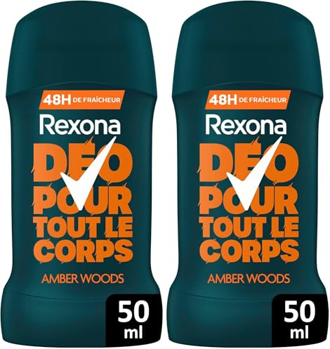 Rexona Men Déodorant pour Tout le Corps Stick 48H - Amber Woods - 50ml (Lot de 2)