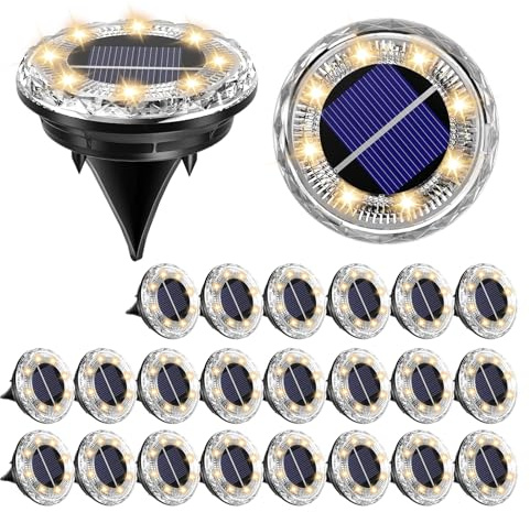 24 Stück Solar Bodenleuchten Aussen, 8 LED Solarleuchten für Garten Außen Warmweiß 3000K, IP65 Wasserdicht Solar Gartenleuchten, Solarlampen für Außen Garten, Rasen, Gehweg, Auffahrt, Patio, Einfahrt