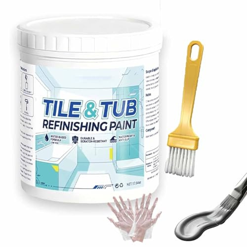 Premium Tile & Tub Refinishing Paint Kit, Water-Based Tub and Tile Refinishing Kit, Quick-Dry bathtub paint white, Anti-Slip Waterproof & Abrasion Resistant, Easy to Use for Bathroom (grey,300g)
