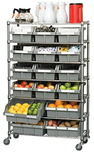 Seville Classics Professionelles Regalsystem mit 7 Böden und 16 Behältern, 91.4 x 35.5 x 142.2 cm (LxBxH) Schwerlastregal, Metall, Platin 91.4 x 35.5 x 124.2 cm, Anthrazit