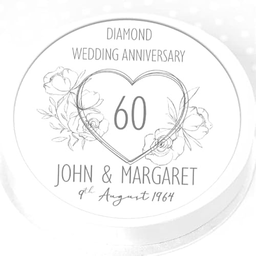 Diamond Wedding Cake Topper - Personalised - Edible Icing 7.5 / 19cm Round - 60th Wedding Anniversary - Deb's Kitchen Cakes
