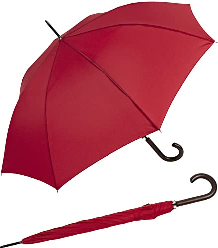 RS-Regenschirm Holzgriff groß stabil für Damen und Herren mit Automatik- rot