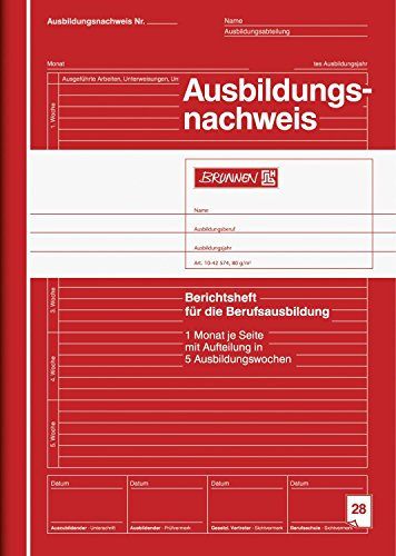 Brunnen 1042574 Ausbildungsnachweis / Berichtsheft, A4, liniert, 28 Blatt, rot (5er Pack)