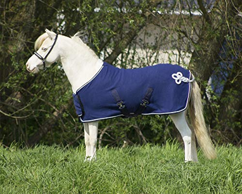 QHP Fleecedecke Abschwitzdecke Ornament Falabella Kontrast-Einfassung Kreuzgurte (85 cm, Navy)