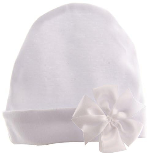 La Bortini Baby Mütze mit Schleife – Weiß, festlich zur Taufe – Elegantes Babymützchen Cap Haube für besondere Anlässe weiches & hautfreundliches Babykleidung Accessoire für Neugeborene & Kleinkinder