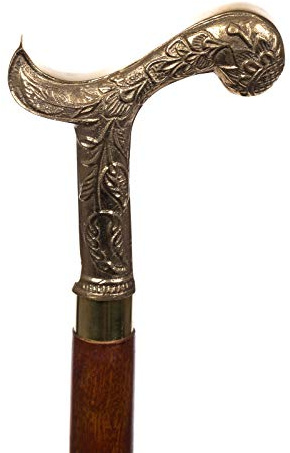 Elegant Gehstock TM22056 trä med mässingshandtag derby-handtag käppstöd 100 cm lager kan tas bort i 3 delar idealisk för resa