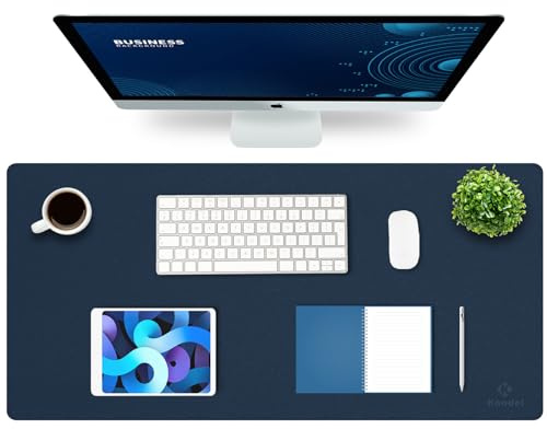 K KNODEL Leder Schreibtischunterlage, Tischunterlage, 43 x 90cm, Dunkelblau | Schreibtischunterlage, Tischunterlage, Tastatur Matte, Mauspad, Mousepad, schreibtisch matte für Computer, Laptop