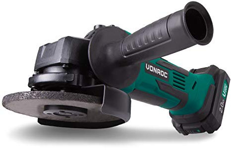 VONROC Smerigliatrice Angolare a Batteria 20V – Ø115mm – Inclusa 2.0Ah Batteria e Caricatore – Taglio e Sbavatura Metallo, Ruggine, Piastrelle – Piattaforma VPower