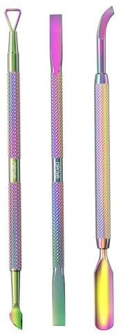 Cuticle Pusher Acetone/Gel/Nail Polish Remover Stainless Steel Professional 3pcs Set Cuticle Scraper Fingernails & Toenails Clean Manicure Tools Cuticle Care for Women&Girl,opove CP-3 (Rainbow Color)