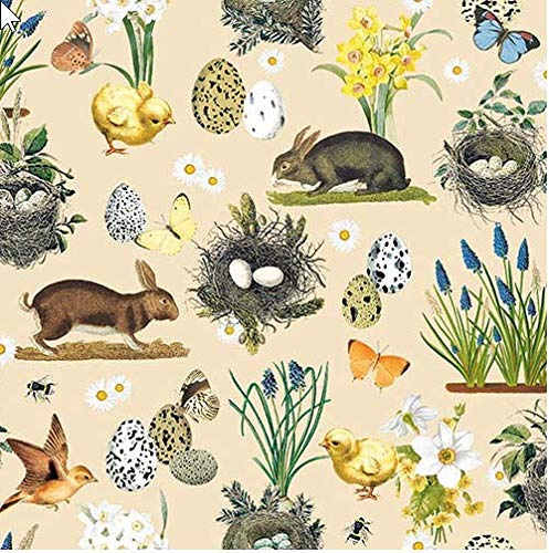 20 Servietten Vintage Osterdesign beige als Tischdeko für den Frühling und Ostern und zum Basteln mit Decoupage 33x33cm