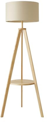 MiniSun | Modern Light Wood Tripod Design Floor Lamp with Storage Shelf and Cream Drum Shade | Floor Lamps & Torchieres, Home Décor, Improvement & Lifestyle Essential