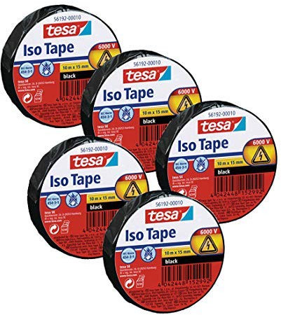 Tesa Isolierband 10m x 15mm Iso Tape (5er Pack/Schwarz)