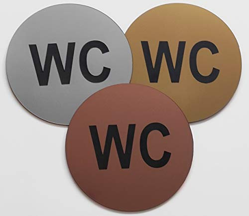 BigTrend24 Toiletten WC Schild Selbstklebend Türschild Hinweisschild Toilette Klo Gravur 3 Farben Silber, Gold, Kupfer Rund