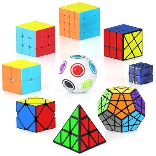 Vdealen Zauberwürfel Set, Speed Cube von 2x2 3x3 4x4 Pyramide Skewb Megaminx Infinity Fisher Zauberwürfel Original, Magic Cube Würfel Puzzle, Geschenk für Kinder Teenager Erwachsene(9er Pack)