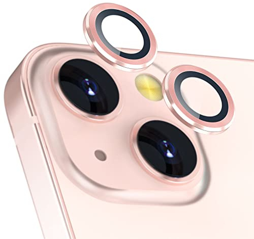 imluckies Camera Lens Protector Compatible with iPhone 13/13 mini, Premium Tempered Glass Circle Film, Aluminum Alloy Full Fit Lens Ring Cover, Pink [Anti-Scratch] (2 Pack)