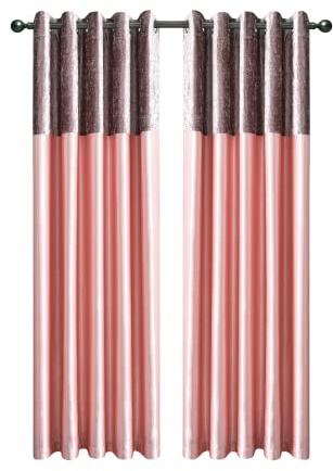 CHARKHAH Crushed Velvet Faux Silk Curtains for Bedroom Living Room Elegant and Silky Blackout Fabric Pair of Fully Lined Door Curtain with Eyelet Rings (Blush Pink, 90 Wide x 108 Drop)