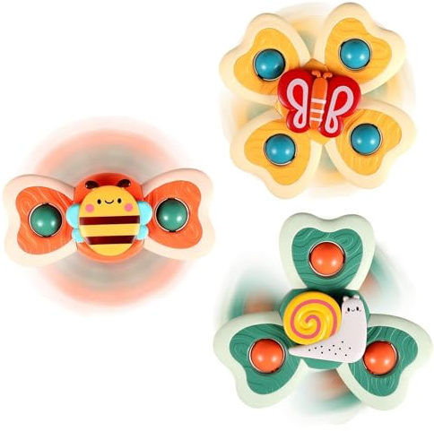 ALASOU 3PCS Suction Cup Spinner Toys for 1 2 Year Old Boy Girl Birthday Gift|Spinning Top Baby Bath Toy for Kids Ages 1-3|Sensory Airplane Travel Toy Easter Basket Stuffers for Toddlers Infant