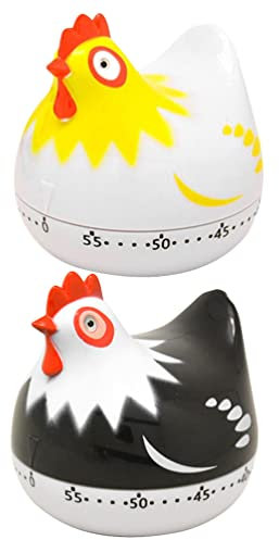 Zerodeko 2pcs Kitchen Timer Wind Up 60- Minute Mechanical Visual Timers 3D Chicken Shaped Alarm Clock Egg Timer Countdown Clocks for Classroom Baking Cooking