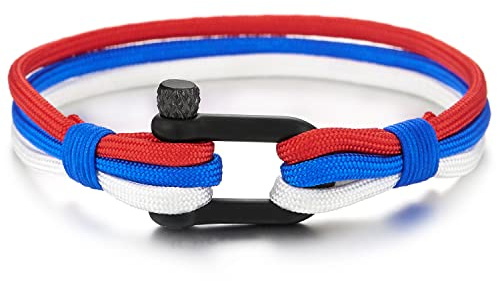 COOLSTEELANDBEYOND Acero Tornillo Grillete del Ancla, Hombre Mujer Pulsera del Azul Rojo Blanco Abrigo Cuerda, Náutico Marinero