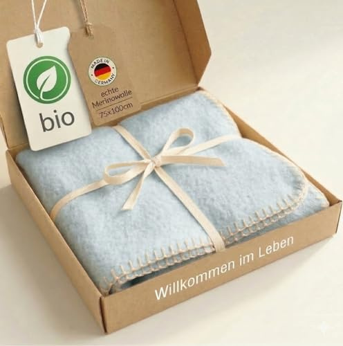 LANABEST Babydecke blau aus Bio-Schurwolle Merino. Leicht wärmend und besonders atmungsaktiv. Premiumqualität Ca. 75x 100 cm (blau)