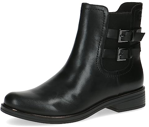 CAPRICE Damen Chelsea Boots aus Leder mit Schnallen und Reißverschluss Weite G, Schwarz (Black Nappa), 38.5 EU