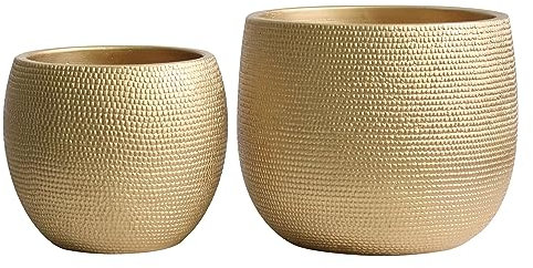 Olly & Rose Set di 2 vasi per piante in ceramica Barcellona, color oro, per interni ed esterni, decorazione per casa e giardino (oro, 14 cm + 17,5 cm)