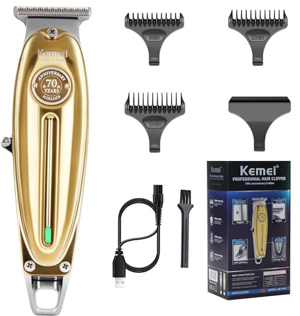 KEMEI Professional Beard & Hair Trimmer for Men, Cordless T-Blade Trimmers, Electric Hair Clippers for Barbers and Stylists, All Body Grooming-Model 1949 Gold