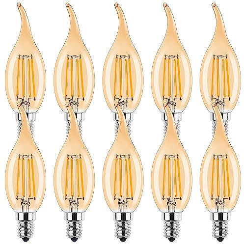 ProCrus E14 LED Kerze Lampe,4W Kerzen LED für Kronleuchter,C35 Filament Kerzenform LED Glühbirne,2700K Warmweiß Kerzenbirnen,4W LED Birne Ersetzt 35 Watt Glühbirne,350LM,Nicht Dimmbar,Amber,10 Stück
