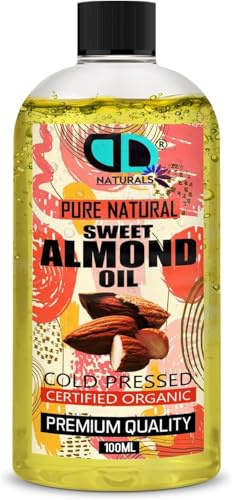 100ml | Pure Sweet Almond Oil, Carrier Oil for Aromatherapy, Massage, Moisturizing Suited to Dry Sensitive Skin & Hair, Nails, Cuticles, Ears, Face, Body, Stretch Marks