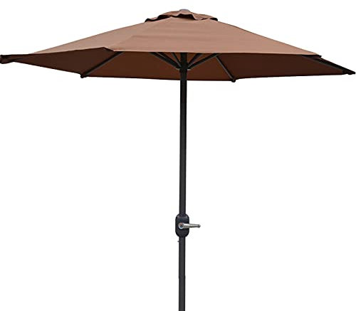 Gartenschirme Gartenschirm 2M, tragbarer Strandschirm mit Kurbel, 6 Rippen, kompakter Sonnenschutz, für kleine Außenterrassen, Rasen,Braun,6.5Ft