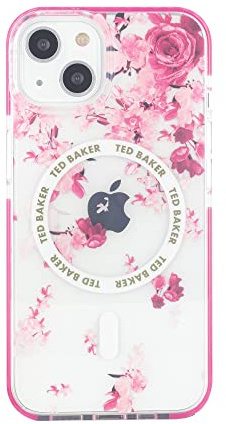 Ted Baker Custodia Antishock con fiori sparsi, compatibile con iPhone 15, compatibile con Magsafe, rosa trasparente
