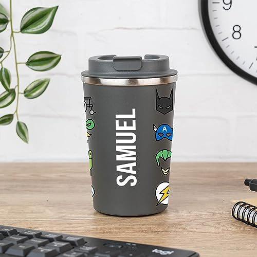 Wanapix|Mug Isotherme Personnalisé 350 ml|Avec Nom|Acier Inoxydable|Superheros