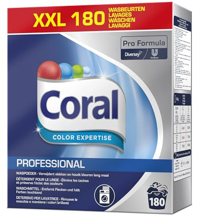 Coral Pro Formula Color expertis tvättmedel pulver, starkt mot fläckar, professionell formulering, 180 WG – 8 kg