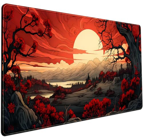 Red & Black Anime XL Mouse Pad - 31.5x15.7 in, Non-Slip, Stitched Edges, for Gaming & Desk