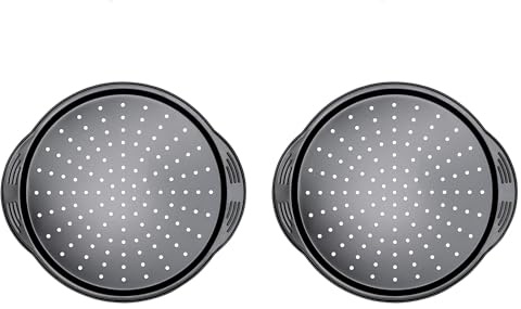 PRESTIGE Non Stick Pizza Tray 12 inch - Aerolift Pizza Pan, Durable Carbon Steel with Extra Large Handles & Cushion Base, Pizza Oven Tray, 31 x 31 x 2 cm (Pack of 2)