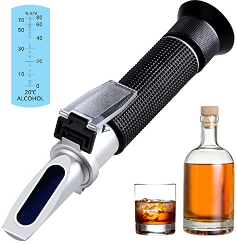 Rifrattometro ottico per alcol (0-80% v/v) per distillati, misuratore di contenuto alcolico in prodotti alcolici – non adatto per birra o vino