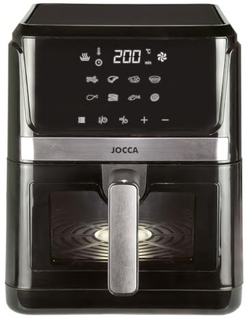 JOCCA - Freidora de Aire Caliente 7L| Freidora Sin Aceite Gran Capacidad| Air Fryer 7 Litros| Temporizador| Temperatura Ajustable| Pantalla Táctil| 8 Programas| Cocina Sana| Ventana| (Negro)