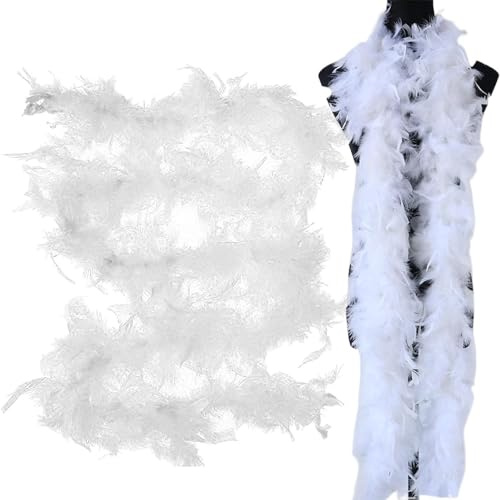 Vit fjäderboa – 2 meter lång fluffig fjäderboa för kvinnor, pyssel, kostymtillbehör för flickor, jul, karneval, dans, bröllopsfest