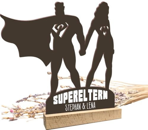 Mama & Papa Geschenk - Supereltern personalisiert - Holz Foto Geschenk, Muttertag Geschenk, Papa Geschenk, Muttertagsgeschenke für Mama, Geschenk Muttertag, Geschenk Vatertag, Eltern Geschenk