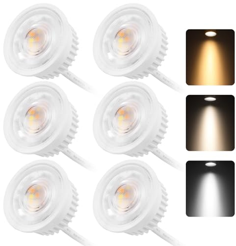 YindaLux 6er Set LED Modul Dimmbar ø50x23mm für Einbaustrahler Aufbauspot 4.9W 500LM 3CCT Warmweiß 3000K Naturalweiß 4000K Kaltweiß 6500K IP44 Wasserdicht 38°Modul Ersetzt GU10 MR16 Leuchtmittel