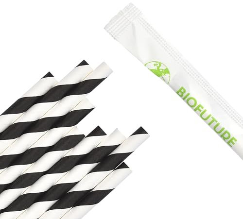 Biofuture Biodegradable Paper Straws – Premium 100% Eco-Friendly Disposable Straws | Ideal for Parties, Events, and Everyday Use | Sustainable, Environmentally Friendly, FSC Certified (Black)