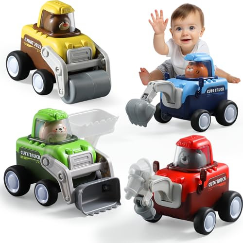 Autospielzeug für Kleinkinder (4er-Pack), Spielzeuglastwagen für Kleinkinder, Baufahrzeuge, Kleiner Zug (Kleiner Zug) Finger ca (Bauwagen)