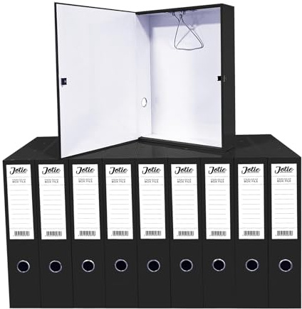 Box File with Lockspring Ring Pull & Catch Glossy Finish 75mm Spine Ideal Document Organiser for Office School Paperwork Storage Foolscap Box Files Pack of 10 (Black)