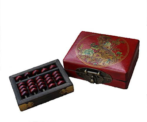 GeOinQL Abacus Chinois,Abacus,Abacus pour mathématiques， Boulier en Bois Antique à Cinq Perles avec Motif de Fleurs et d'oiseaux, boîte en Bois, Collection de bouliers rétro nostalgiques