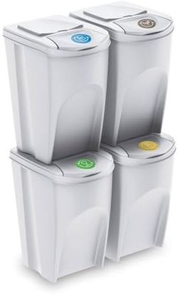 Set de 4 cubos de basura-papelera reciclaje, blanco roto, 4x 35L