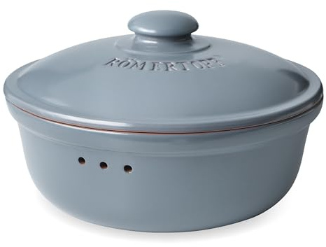 Romertopf Pot à pain rond Ø 30 cm – Boîte à pain bleu/gris en céramique – Pot en argile respirant pour une fraîcheur durable du pain et des petits pains