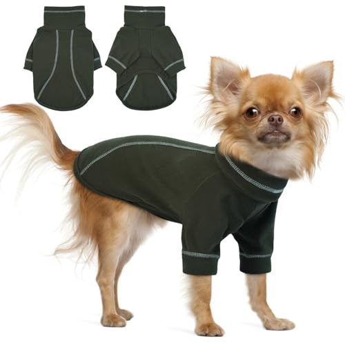 Hjumarayan Hundepullover Kleine Hunde - Dehnbarer Fleece Pullover Kleine Hund, Chihuahua Kleidung, Warm Rollkragen Hundepulli mit Beinen, Hunde Klamotten für Yorkshire Terrier, Dunkelgrün XS